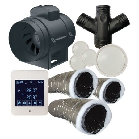 Heat Transfer Kit 3 Room Inline Fan Branch Take Off White Ventair
