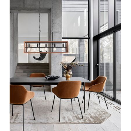 Pendant Light 5 Light ES Rectangular Oak Wood 1066mm CLA Lighting