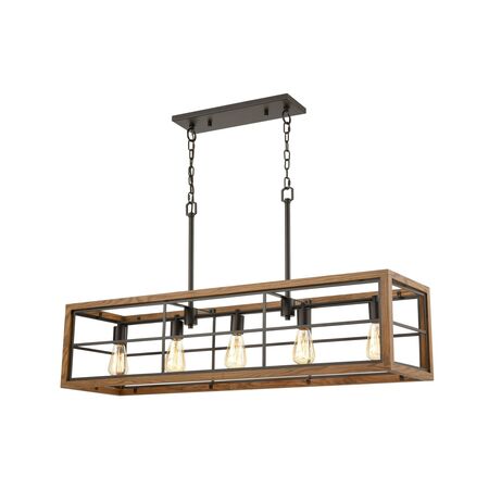 Pendant Light 5 Light ES Rectangular Oak Wood 1066mm CLA Lighting