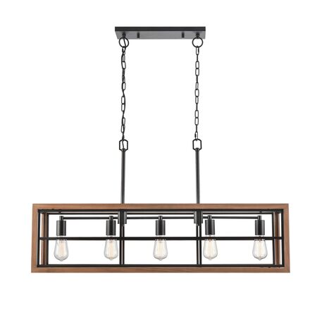 Pendant Light 5 Light ES Rectangular Oak Wood 1066mm CLA Lighting