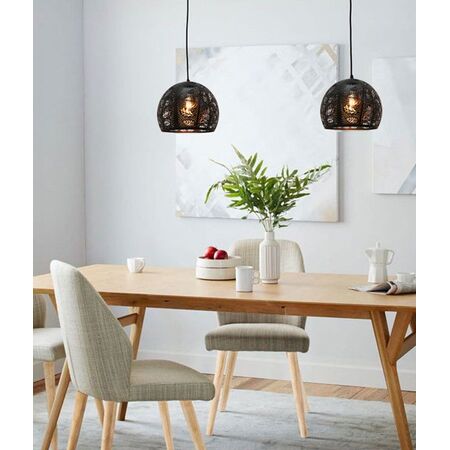 Pendant ES Black Embossed Dome Gold Interior 300mm CLA Lighting