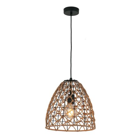 Pendant ES Ellipse Hemp Rope Black Hardware 300mm CLA Lighting