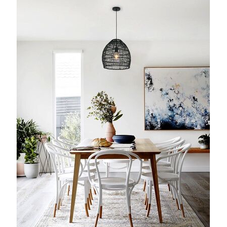 Pendant Light ES Rattan Ellipse Matte Black 340mm CLA Lighting