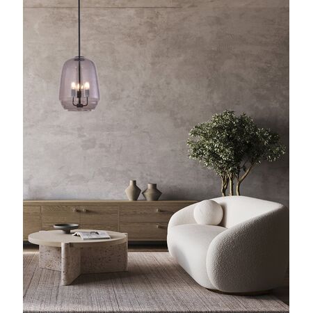 Pendant 3 Light ES Smokey Glass Pyramid Black 400mm CLA Lighting