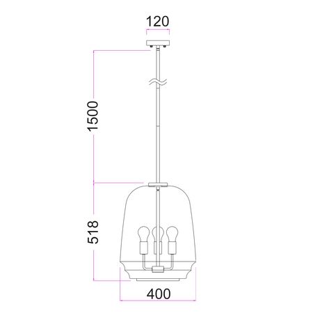 Pendant 3 Light ES Smokey Glass Pyramid Black 400mm CLA Lighting
