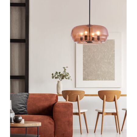 Pendant 4 Light ES Amber Glass Dome Black 600mm CLA Lighting