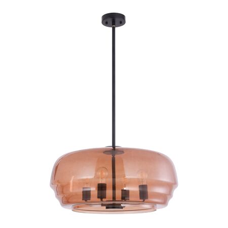 Pendant 4 Light ES Amber Glass Dome Black 600mm CLA Lighting