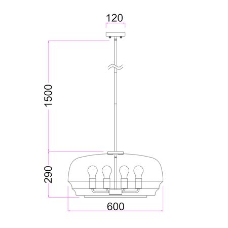 Pendant 4 Light ES Amber Glass Dome Black 600mm CLA Lighting