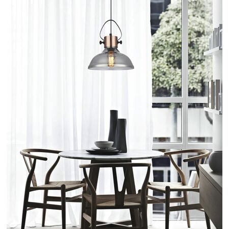Pendant Light ES Smoke Glass Dome Copper 250mm CLA Lighting
