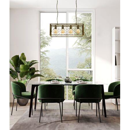 Pendant 4 Light ES Rectangular Cage Brass 630mm CLA Lighting