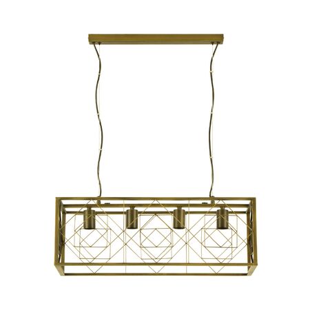 Pendant 4 Light ES Rectangular Cage Brass 630mm CLA Lighting