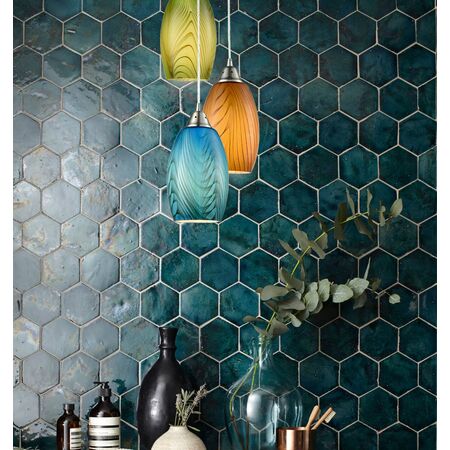 Pendant Light ES Blue Glass Ellipse Swirls 120mm CLA Lighting