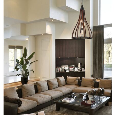 Pendant 3 Light ES Medium Bell Dark Red Wood 391mm CLA Lighting