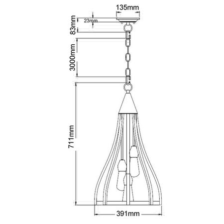 Pendant 3 Light ES Medium Bell Dark Red Wood 391mm CLA Lighting