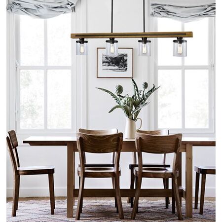 Pendant 4 Light ES Chestnut Wood Clear Glass 1280mm CLA Lighting
