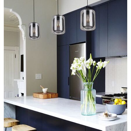 Pendant Light ES Oblong Black Mesh Clear Glass 200mm CLA Lighting