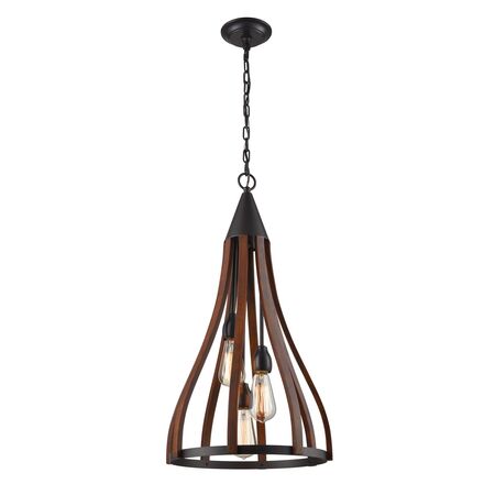 Pendant 3 Light ES Medium Bell Dark Red Wood 391mm CLA Lighting