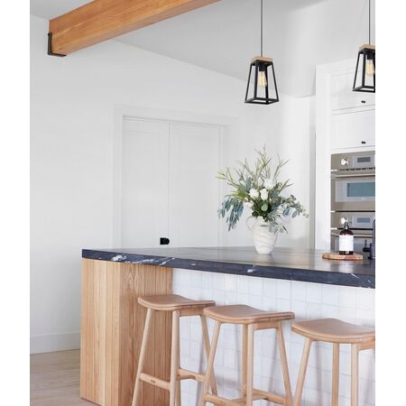Pendant Light ES Trapezium Wood Matt Black 170mm CLA Lighting