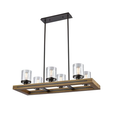 Pendant 6 Light ES Chestnut Wood Rectangular 1035mm CLA Lighting