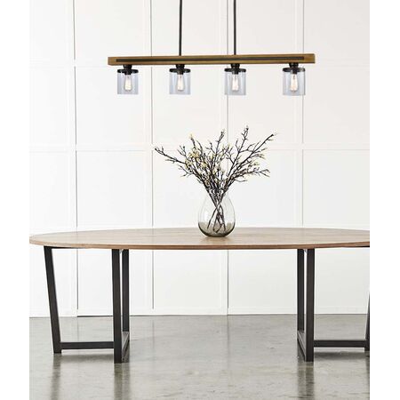 Pendant 4 Light ES Chestnut Wood Clear Glass 1280mm CLA Lighting