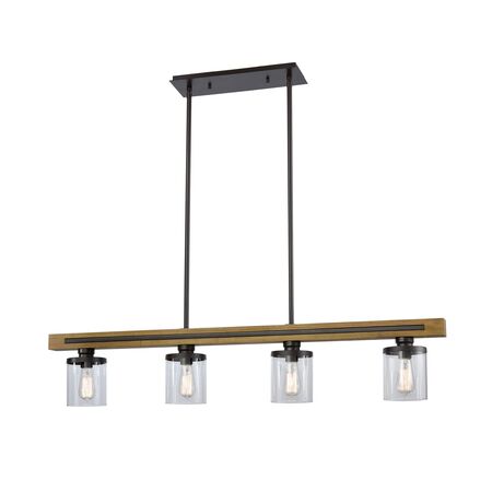 Pendant 4 Light ES Chestnut Wood Clear Glass 1280mm CLA Lighting