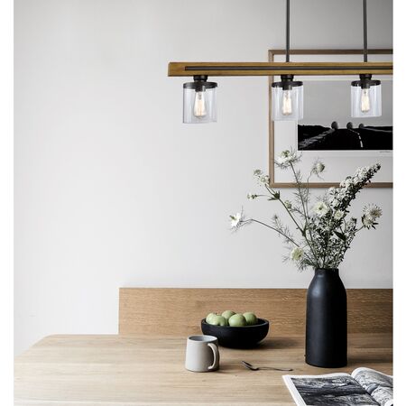 Pendant 4 Light ES Chestnut Wood Clear Glass 1280mm CLA Lighting