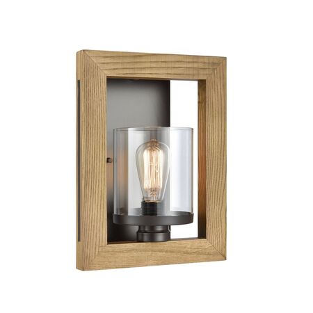 Wall Light ES Rectangular Chestnut Wood Clear Glass CLA Lighting