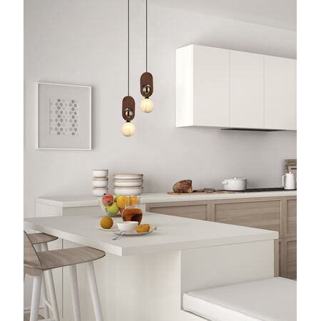 Pendant Light G9 Opal Diffuser Brass Red Wood 120mm CLA Lighting
