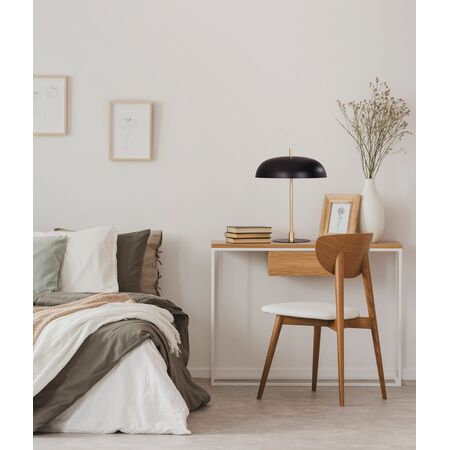 Table Lamp ES Aluminium Shade Brass Rod Black 380mm CLA Lighting