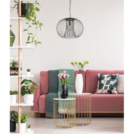 Pendant Light ES Round Cage Iron Matt Black 500mm CLA Lighting