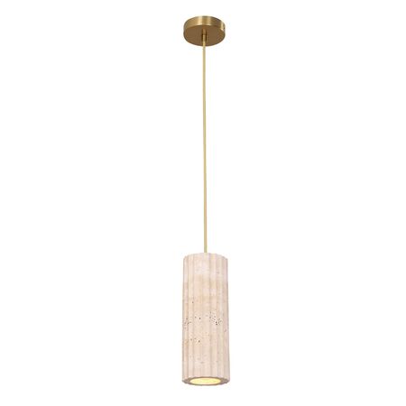 Pendant Light ES Oblong Beige Travertine Brass 100mm CLA Lighting