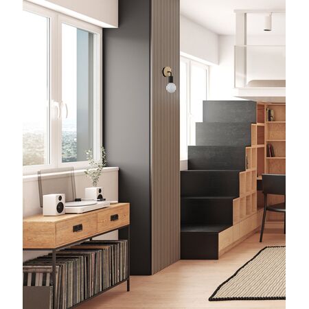 Wall Light ES Black Iron Bracket Round Wood CLA Lighting