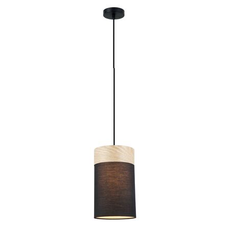 Pendant ES White Cloth Oblong Wood Trim Small 150mm CLA Lighting