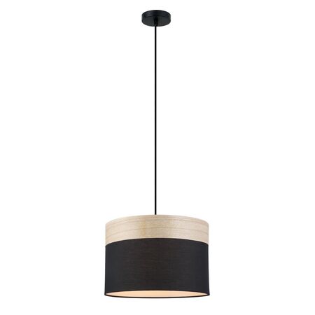 Pendant ES White Cloth Round Wood Trim Medium 300mm CLA Lighting