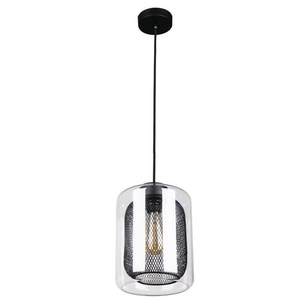 Pendant Light ES Oblong Black Mesh Clear Glass 200mm CLA Lighting