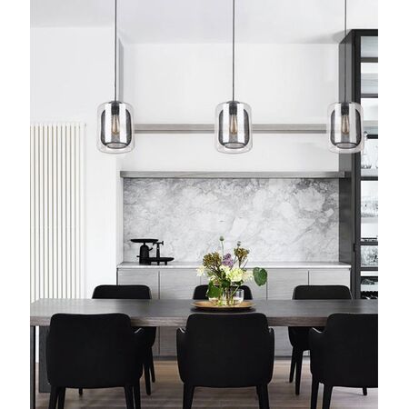 Pendant Light ES Oblong Black Mesh Clear Glass 200mm CLA Lighting