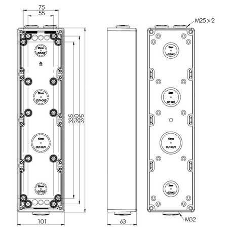 Back Box 4 Gang Vertical 32mm & 2x25mm Buffalo Grey Trader