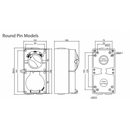 Combination Switched Socket IP66 20A 500V 5 Pin Buffalo Grey Trader