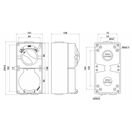 Combination Switched Socket IP66 40A 500V 5 Pin Buffalo Orange Trader