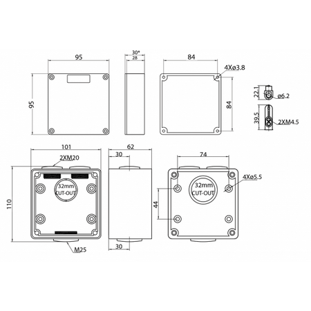Junction Box 1 Gang IP66 40A with Connectors Buffalo Trader