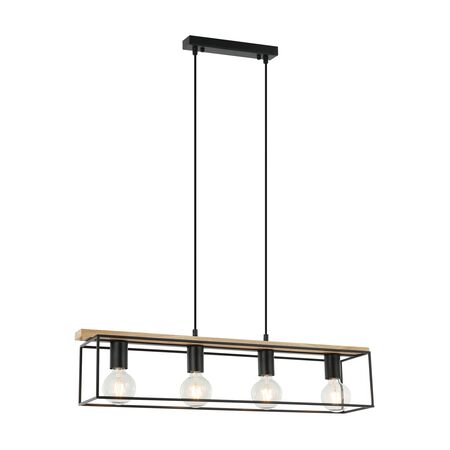Pendant 4 Light ES Rectangular Wood Black 800mm CLA Lighting