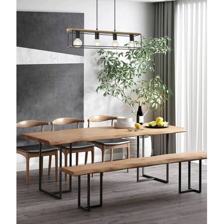Pendant 4 Light ES Rectangular Wood Black 800mm CLA Lighting