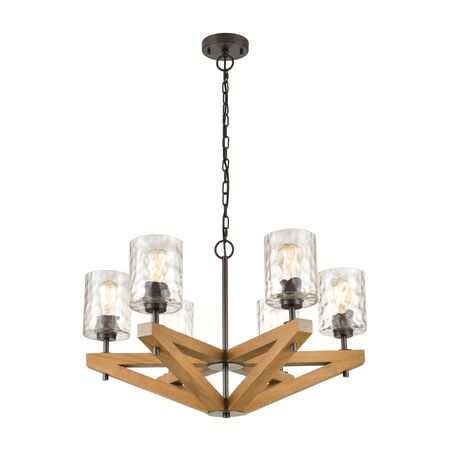 Pendant Light 6 Light ES Candelabra Oak Wood 799mm CLA Lighting