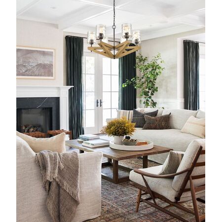 Pendant Light 6 Light ES Candelabra Oak Wood 799mm CLA Lighting