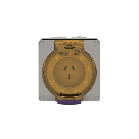 Socket Outlet IP66 15A 250V 3 Flat Pin Buffalo Grey Trader