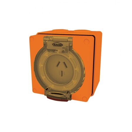 Socket Outlet IP66 20A 250V 3 Flat Pin Buffalo Orange Trader