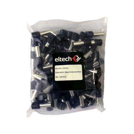 Single Cord End Ferrule 25mm² x 25mm Black Pack of 100 Eltech
