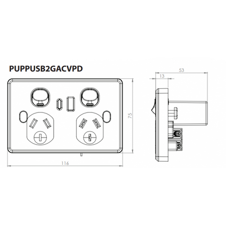 Power Point 2 Gang USB A+C Vandal Proof Puma Black Trader