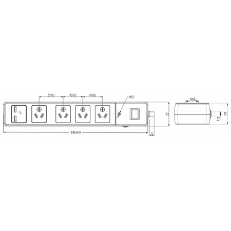 Powerboard Main Switched 4 Outlet Dual USB-A 2400W White Trader