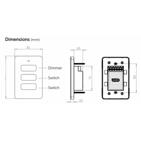 Senoa Accessibility Multi Dimmer Switch 3 Button 10A White Trader